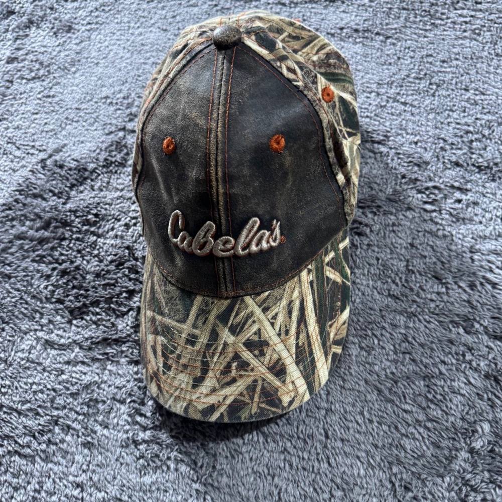 Cabelas Mens Camo Baseball Cap Distressed Brown Marsh Camouflage Adjustable Hat